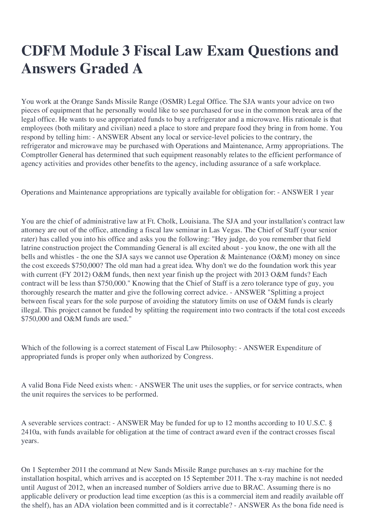 CDFM Module 3 Fiscal Law Exam Questions and Answers Graded A Browsegrades